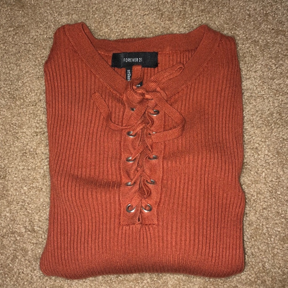 Orange lace-up long sleeve tee